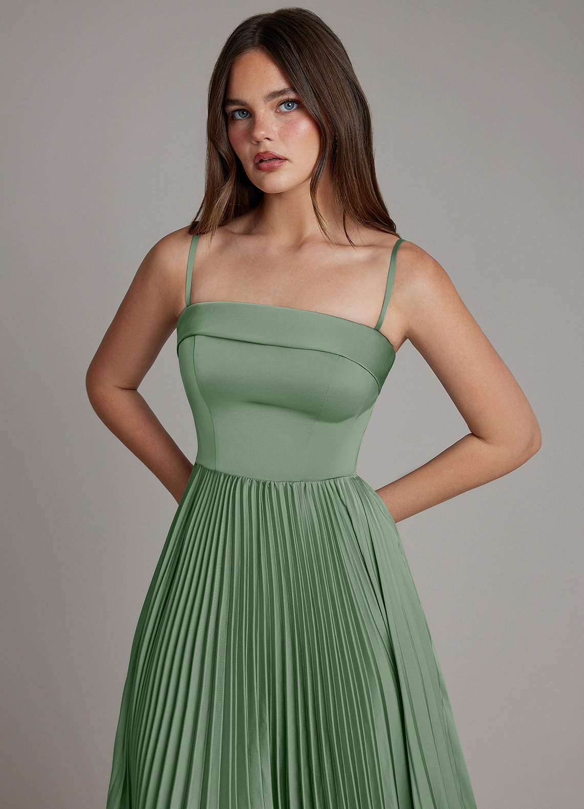 Mariana A-Line Straight-Neck Stretch Satin Bridesmaid Dress in Matcha