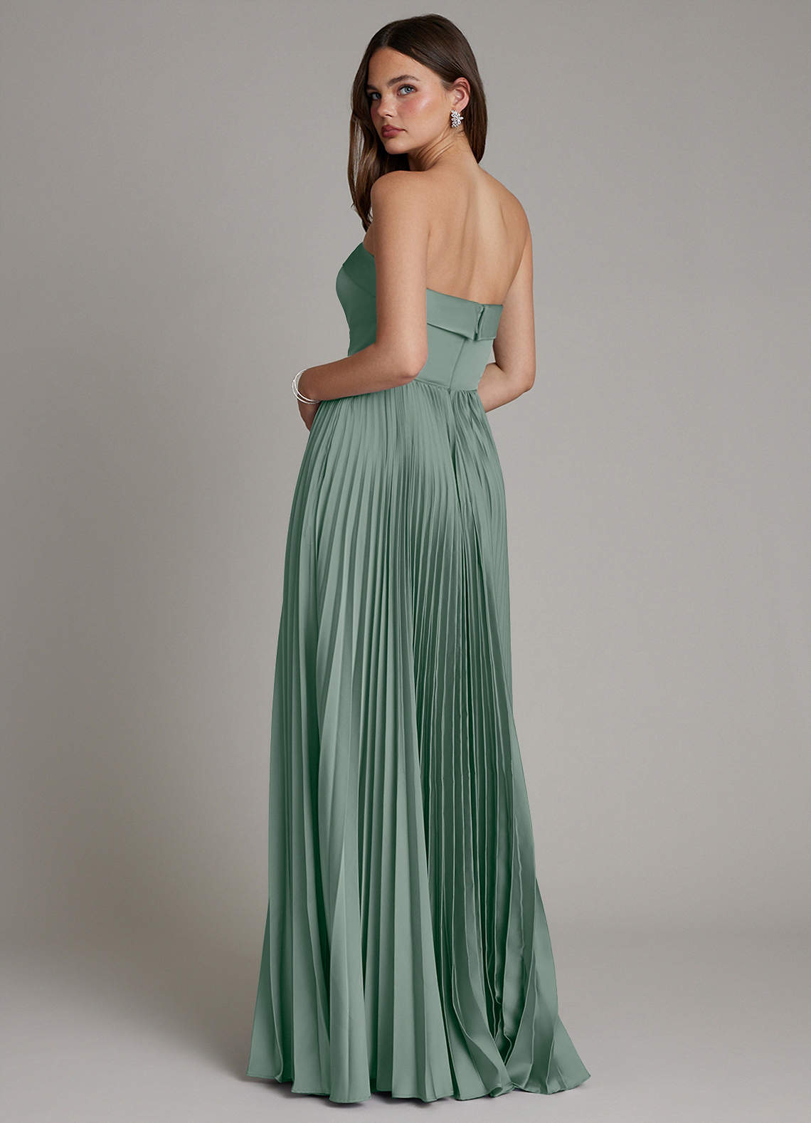 Mariana A-Line Straight-Neck Stretch Satin Bridesmaid Dress in Silver Sage