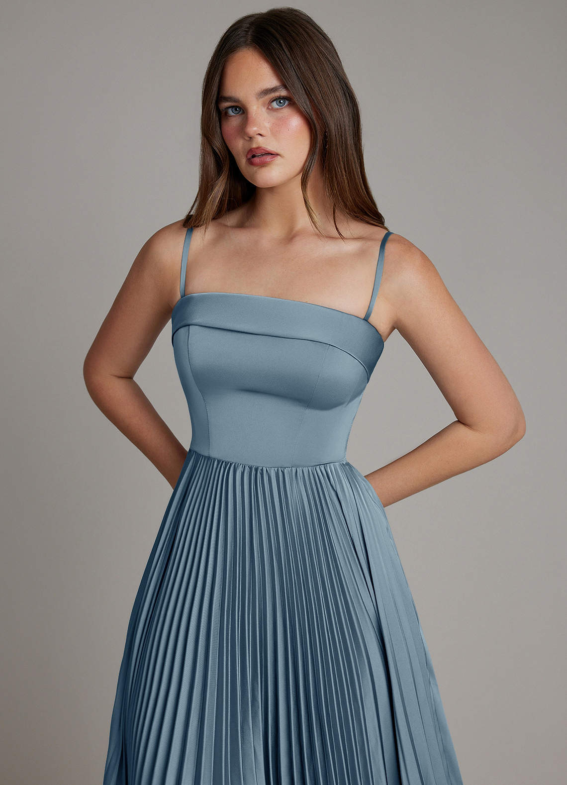Mariana A-Line Straight-Neck Stretch Satin Bridesmaid Dress in dusty blue