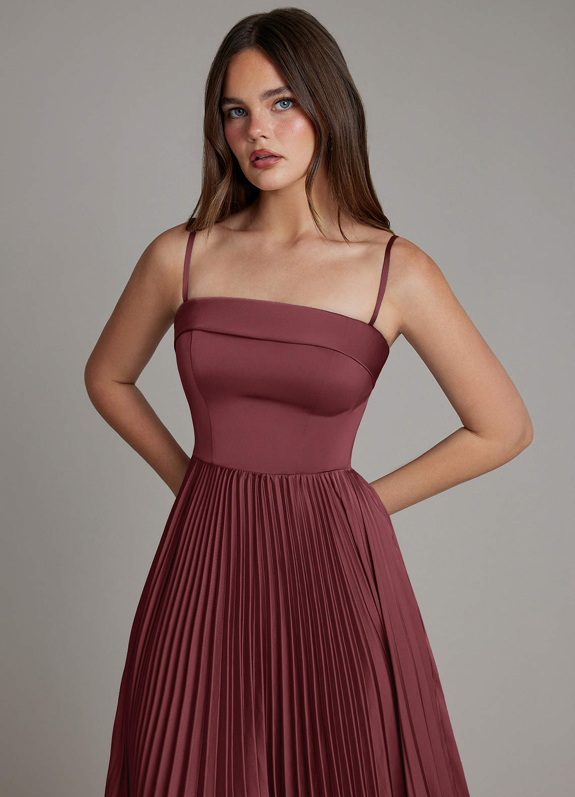 Mariana A-Line Straight-Neck Stretch Satin Bridesmaid Dress in Merlot