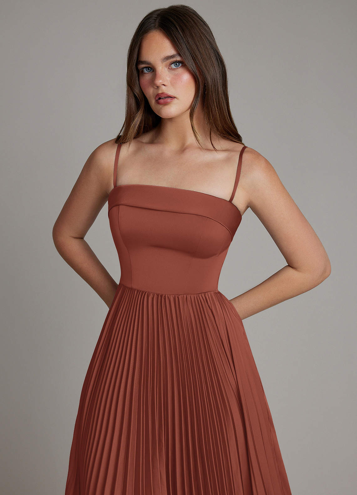 Mariana A-Line Straight-Neck Stretch Satin Bridesmaid Dress in Auburn