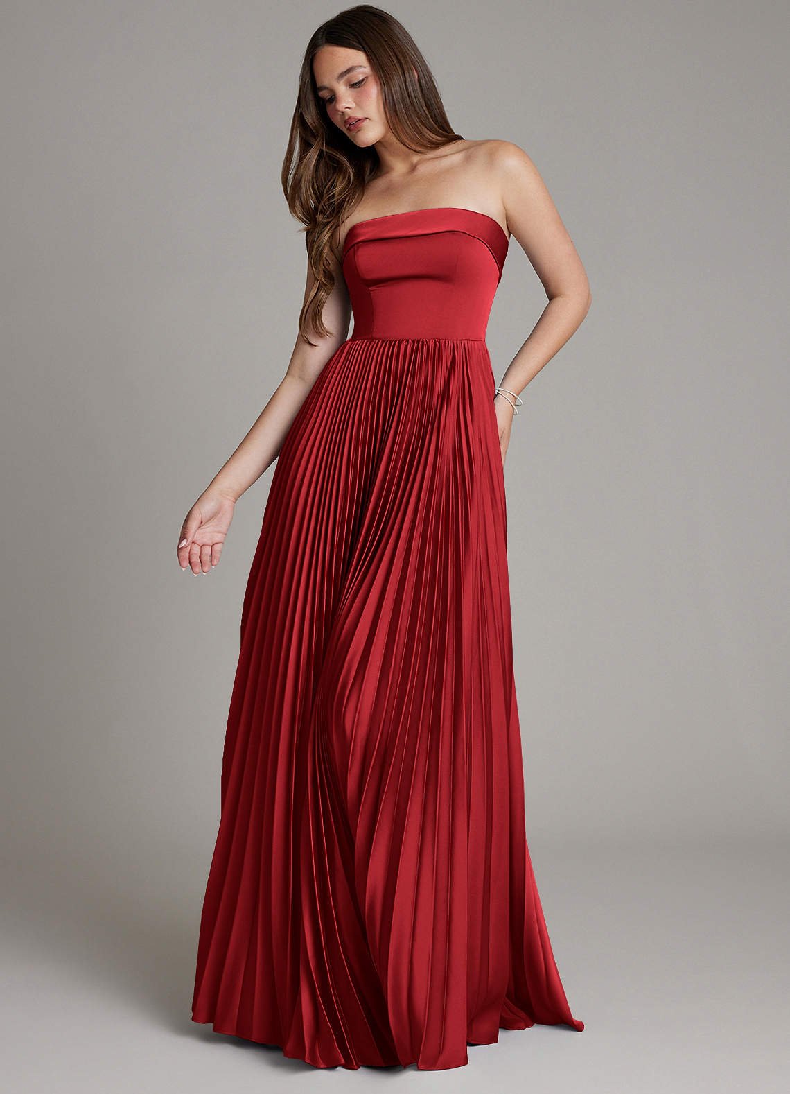 Mariana A-Line Straight-Neck Stretch Satin Bridesmaid Dress in Scarlet