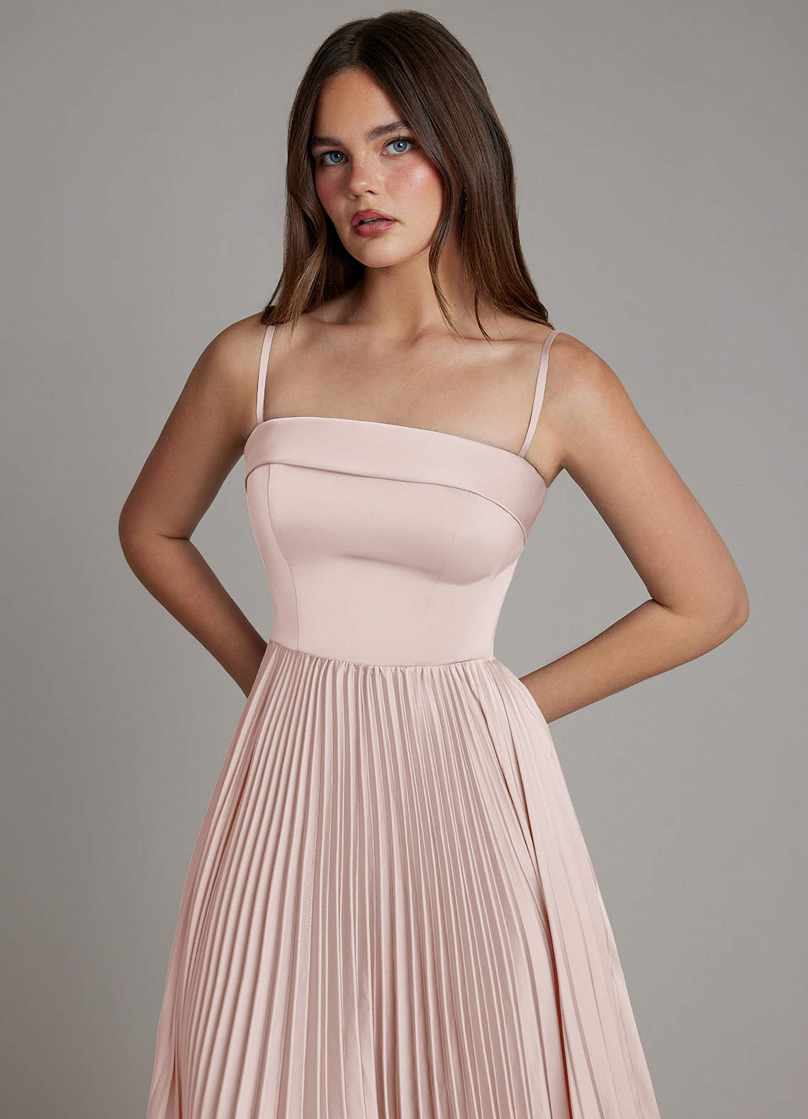 Mariana A-Line Straight-Neck Stretch Satin Bridesmaid Dress in Blushing Pink