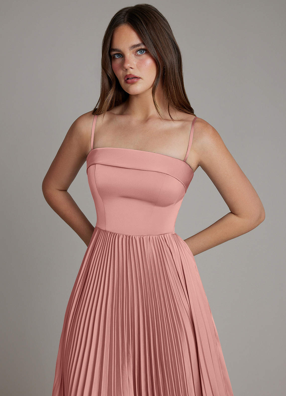 Mariana A-Line Straight-Neck Stretch Satin Bridesmaid Dress in Rosette