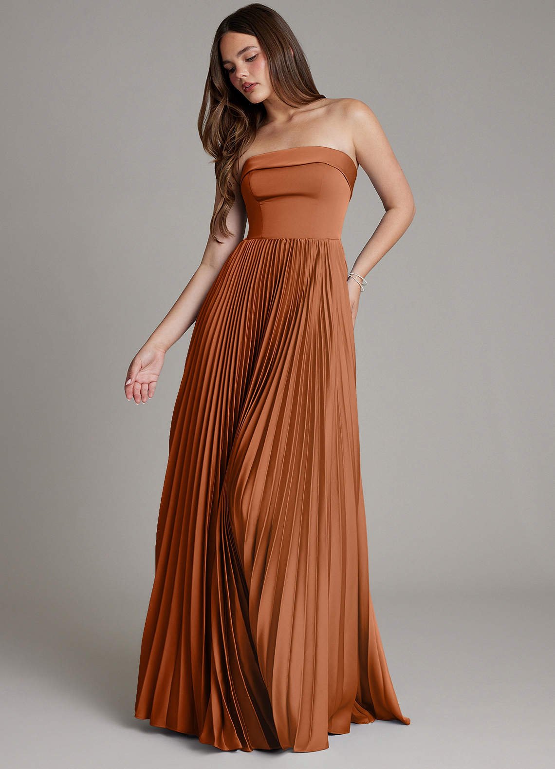 Mariana A-Line Straight-Neck Stretch Satin Bridesmaid Dress in Copper