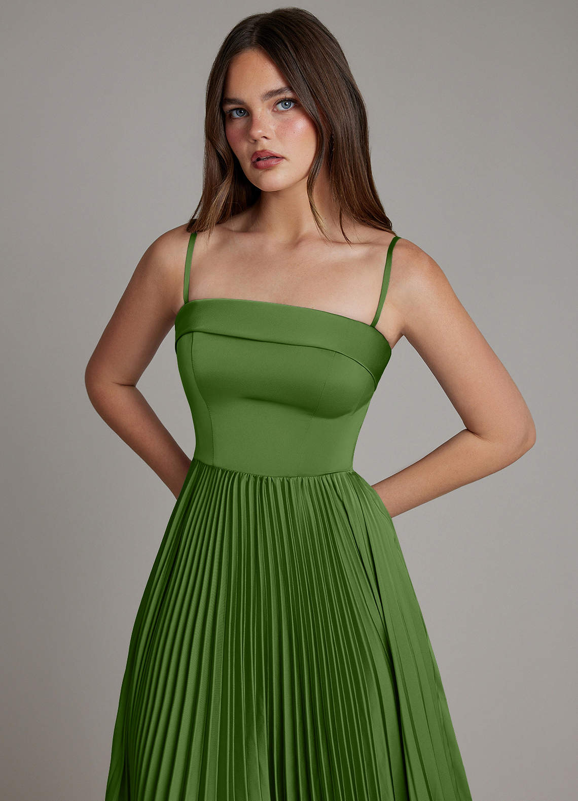 Mariana A-Line Straight-Neck Stretch Satin Bridesmaid Dress in Basil