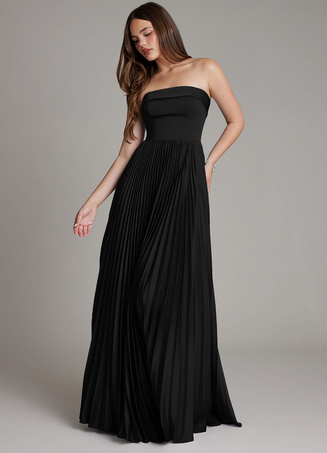 Mariana A-Line Straight-Neck Stretch Satin Bridesmaid Dress in black