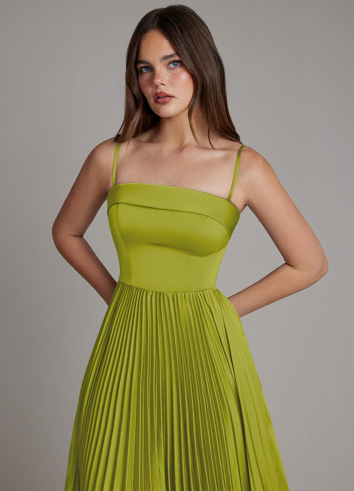Mariana A-Line Straight-Neck Stretch Satin Bridesmaid Dress in Lemongrass