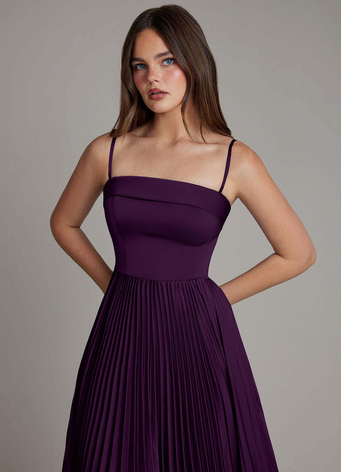 Mariana A-Line Straight-Neck Stretch Satin Bridesmaid Dress in Grape