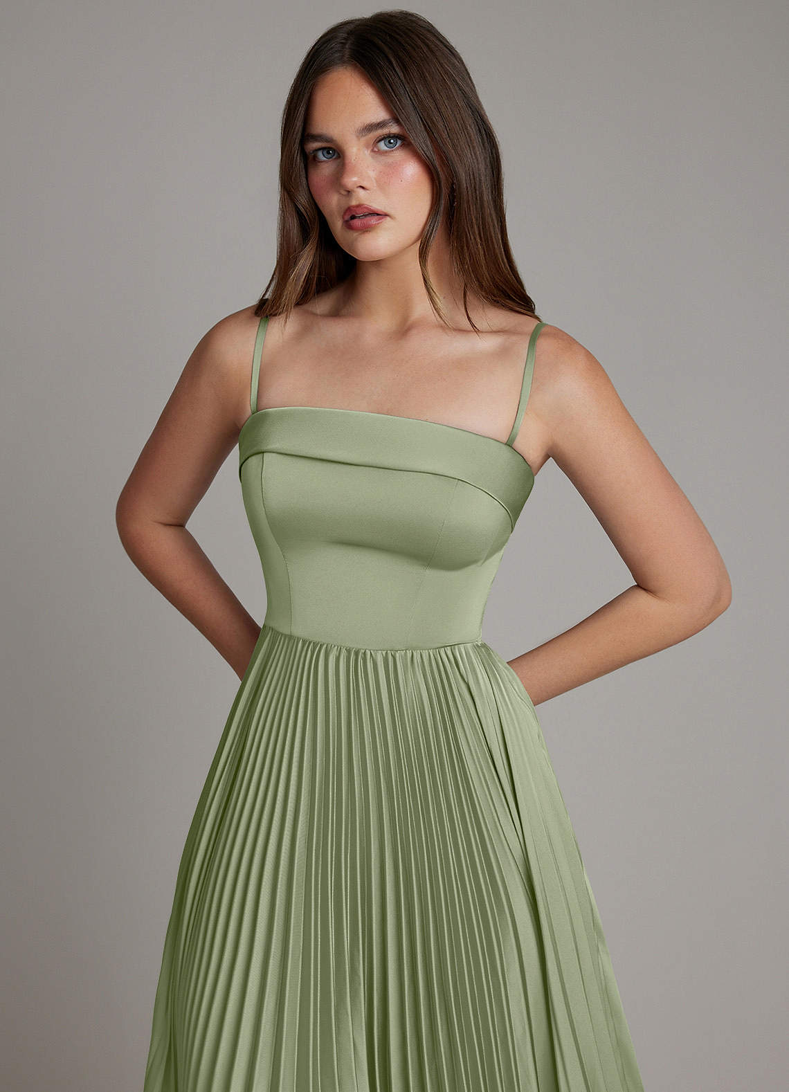 Mariana A-Line Straight-Neck Stretch Satin Bridesmaid Dress in Pistachio