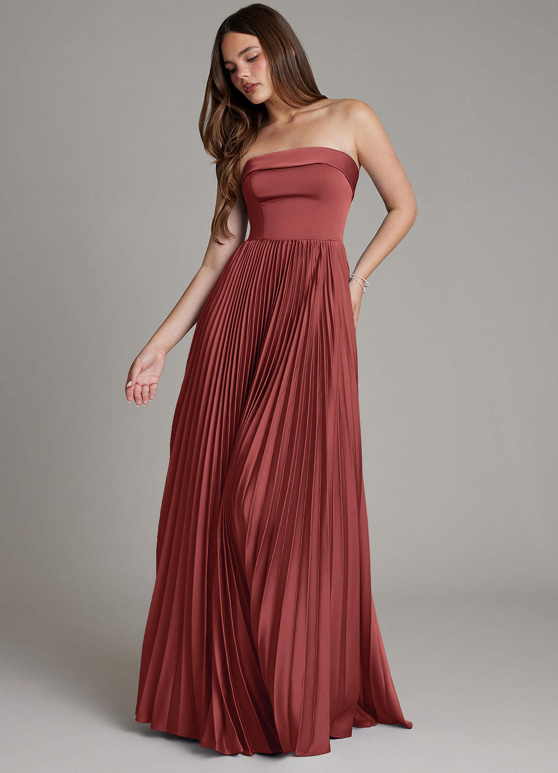 Mariana A-Line Straight-Neck Stretch Satin Bridesmaid Dress in Terracotta