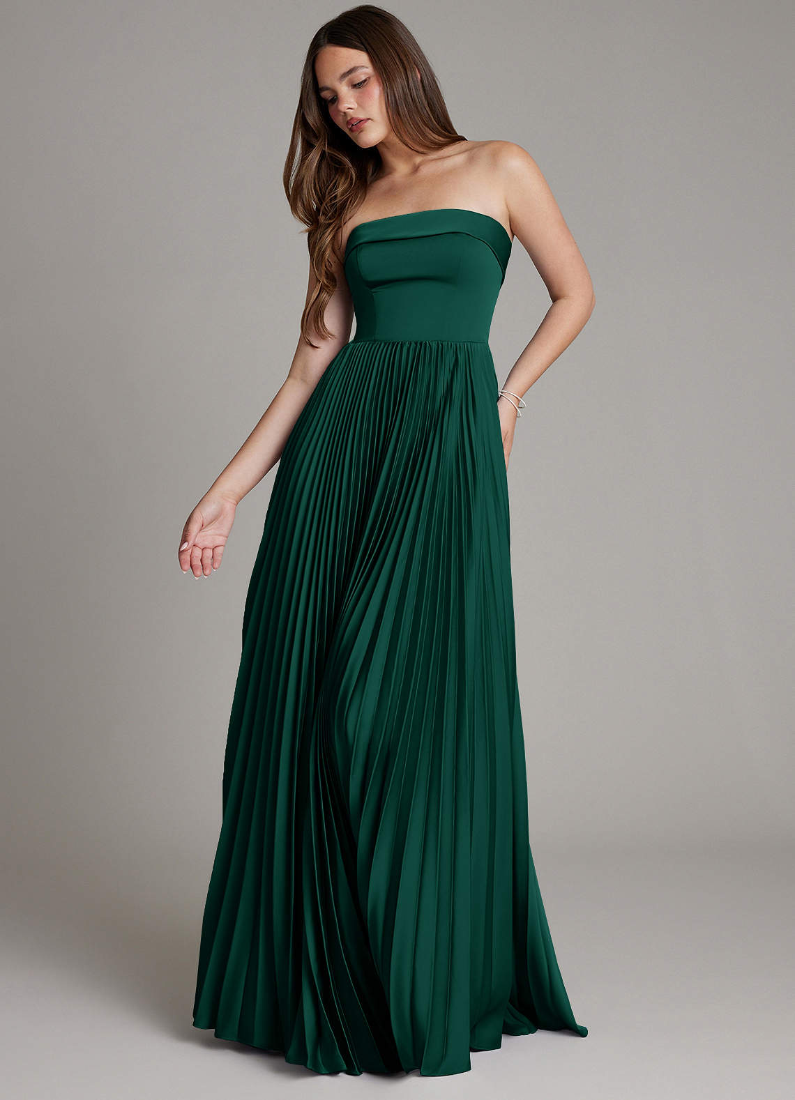 Mariana A-Line Straight-Neck Stretch Satin Bridesmaid Dress in Emerald