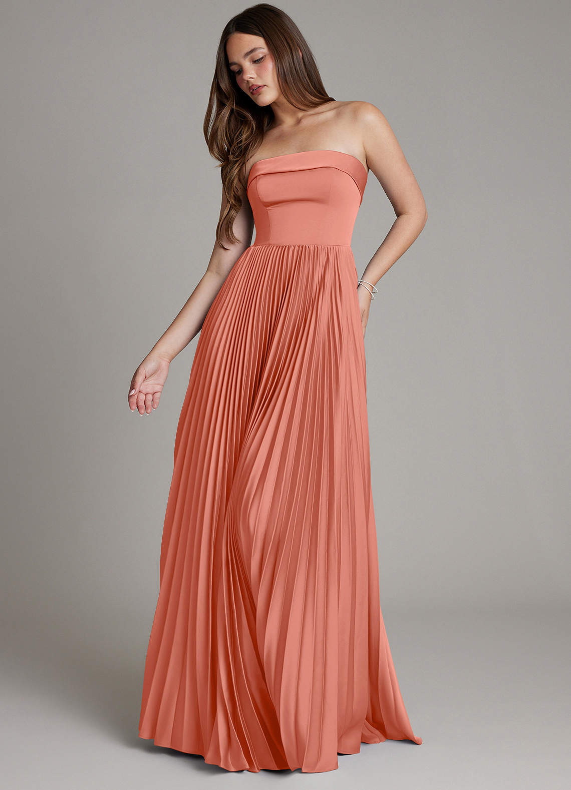 Mariana A-Line Straight-Neck Stretch Satin Bridesmaid Dress in Salmon Pink