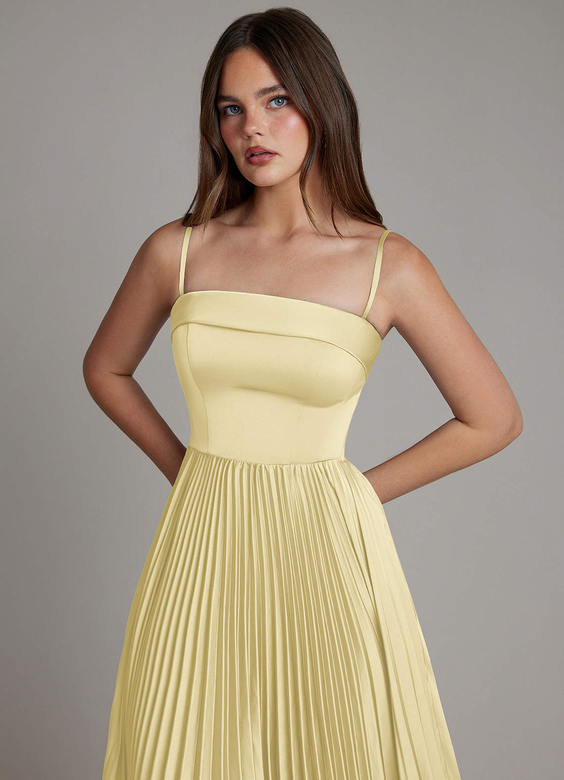 Mariana A-Line Straight-Neck Stretch Satin Bridesmaid Dress in Lemon Sorbet