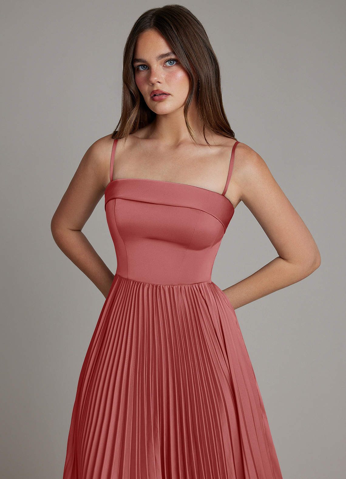 Mariana A-Line Straight-Neck Stretch Satin Bridesmaid Dress in Antique Rose