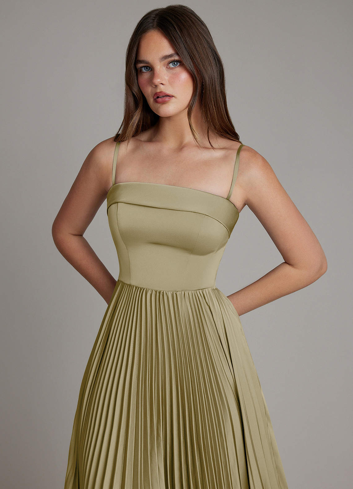 Mariana A-Line Straight-Neck Stretch Satin Bridesmaid Dress in Moss Green