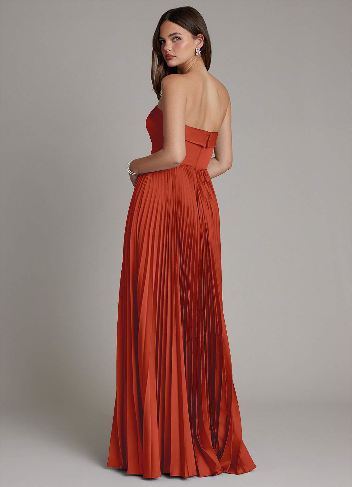 Mariana A-Line Straight-Neck Stretch Satin Bridesmaid Dress in Rust