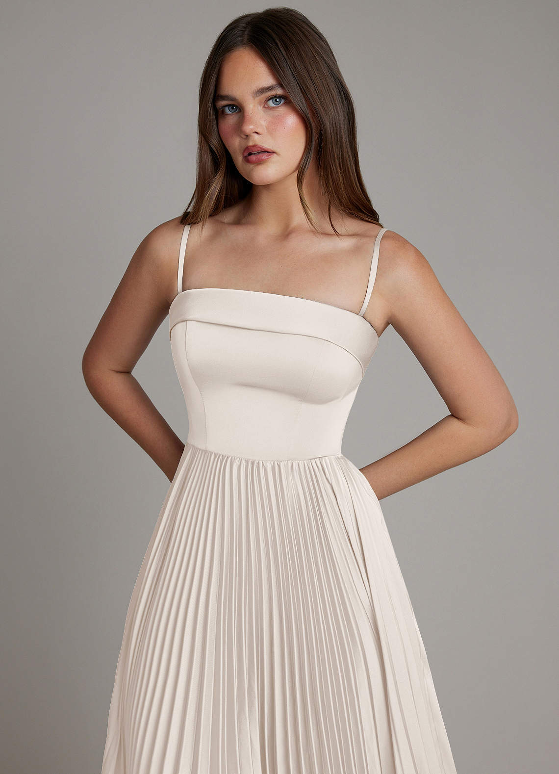 Mariana A-Line Straight-Neck Stretch Satin Bridesmaid Dress in White Alabaster