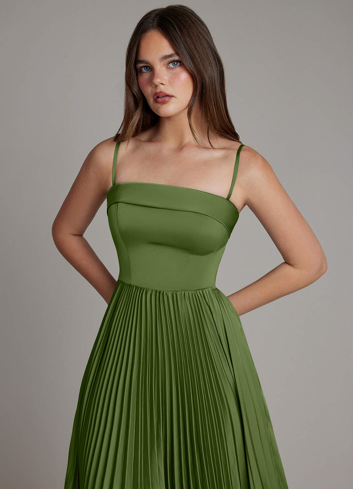 Mariana A-Line Straight-Neck Stretch Satin Bridesmaid Dress in Juniper