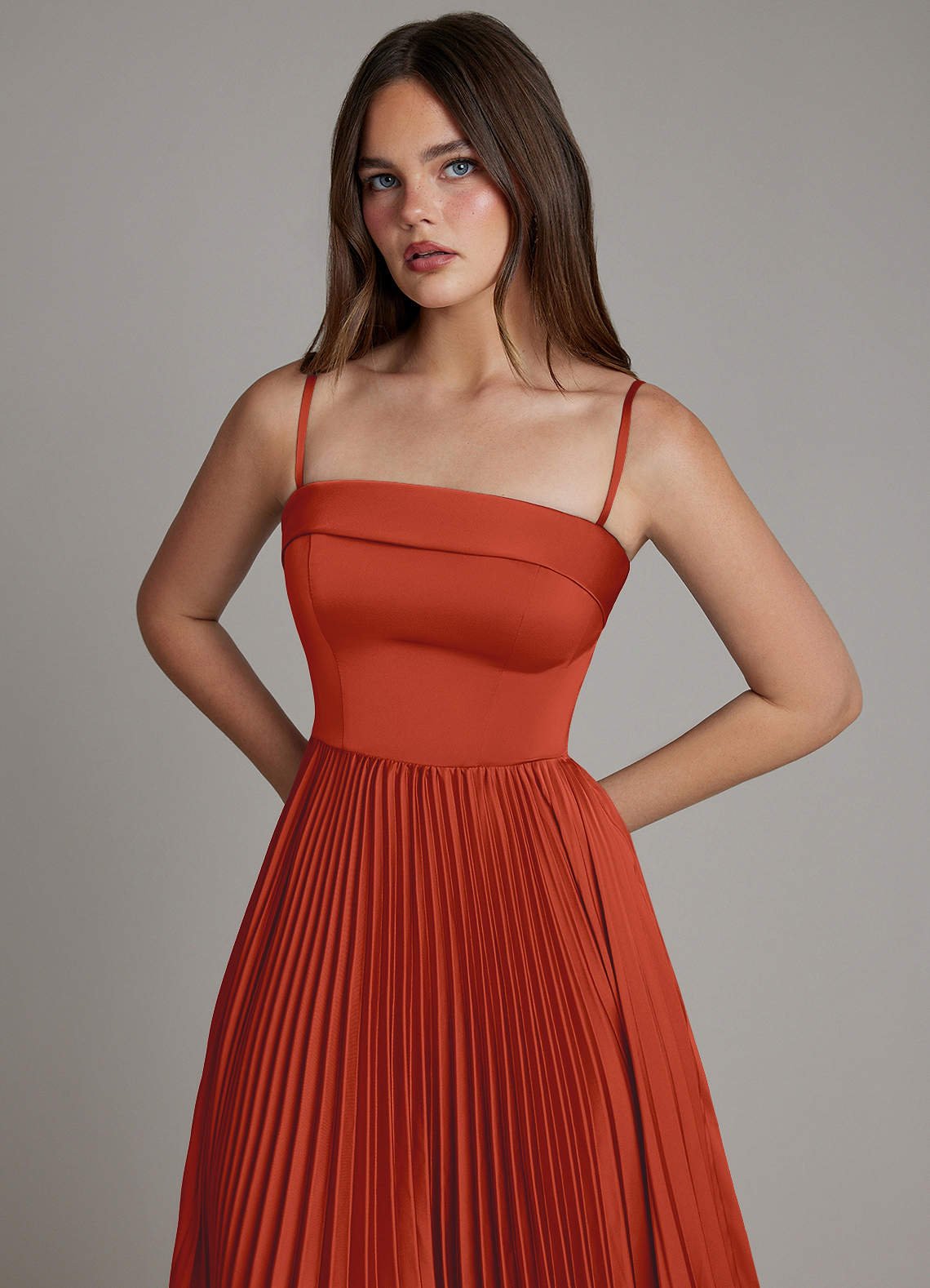 Mariana A-Line Straight-Neck Stretch Satin Bridesmaid Dress in Rust