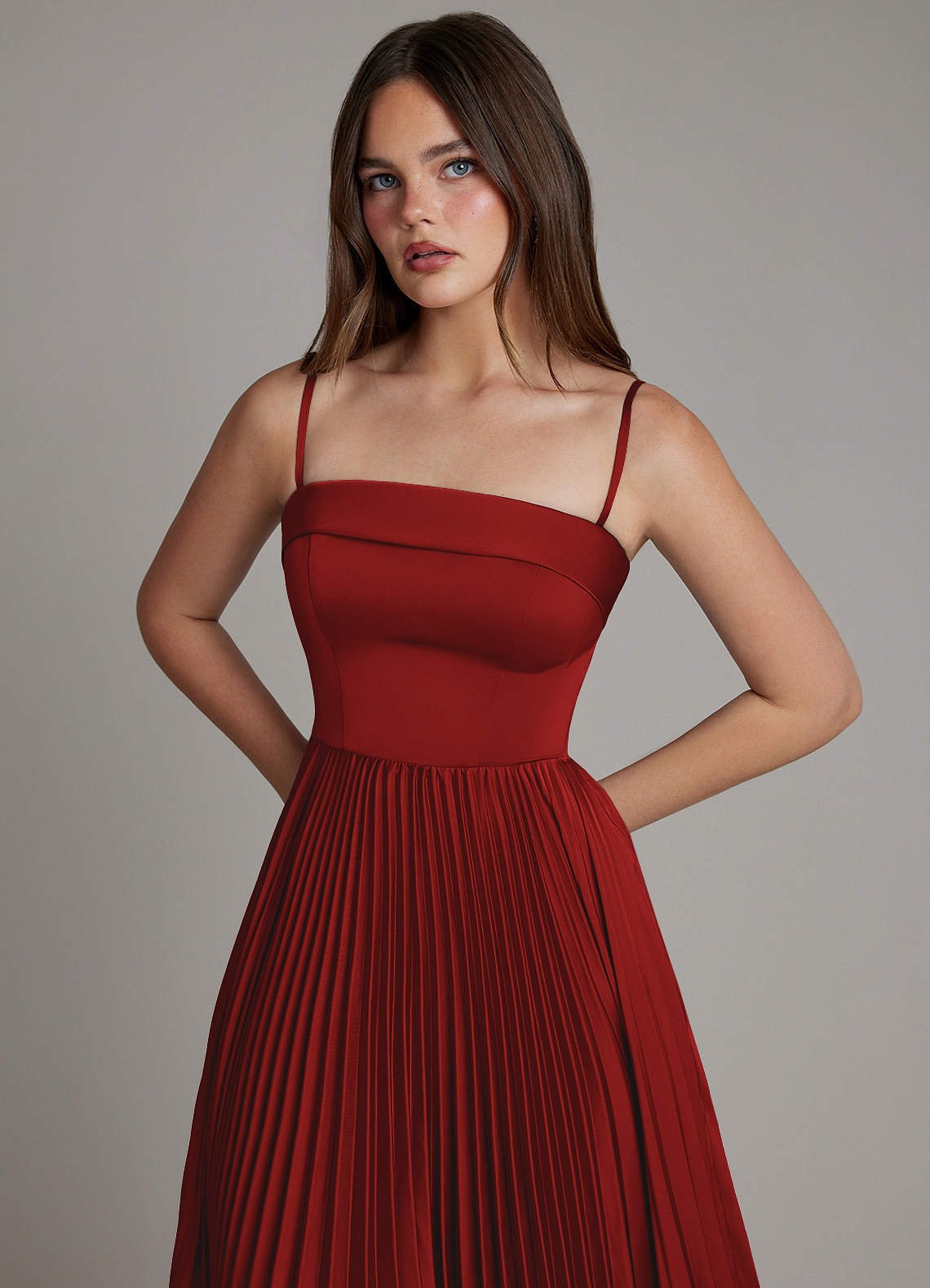 Mariana A-Line Straight-Neck Stretch Satin Bridesmaid Dress in Pomegranate