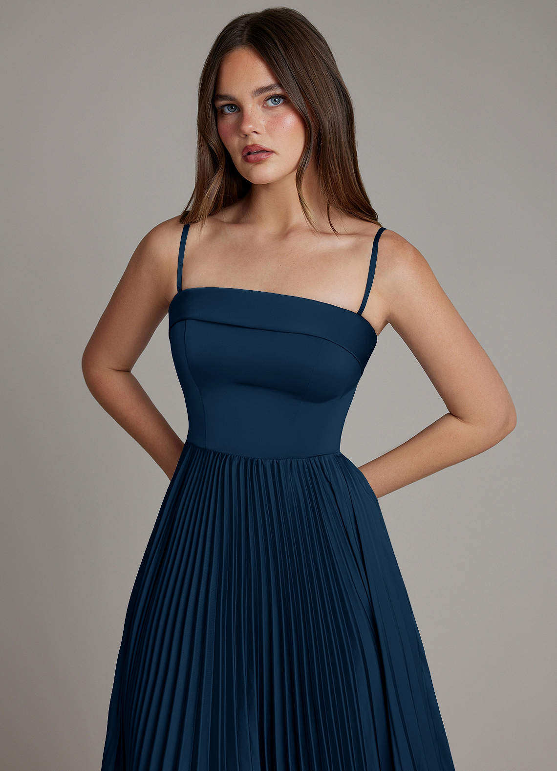 Mariana A-Line Straight-Neck Stretch Satin Bridesmaid Dress in Dark Navy
