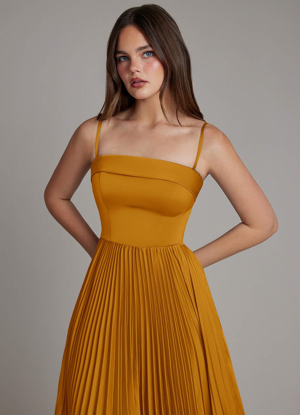 Mariana A-Line Straight-Neck Stretch Satin Bridesmaid Dress in butterscotch