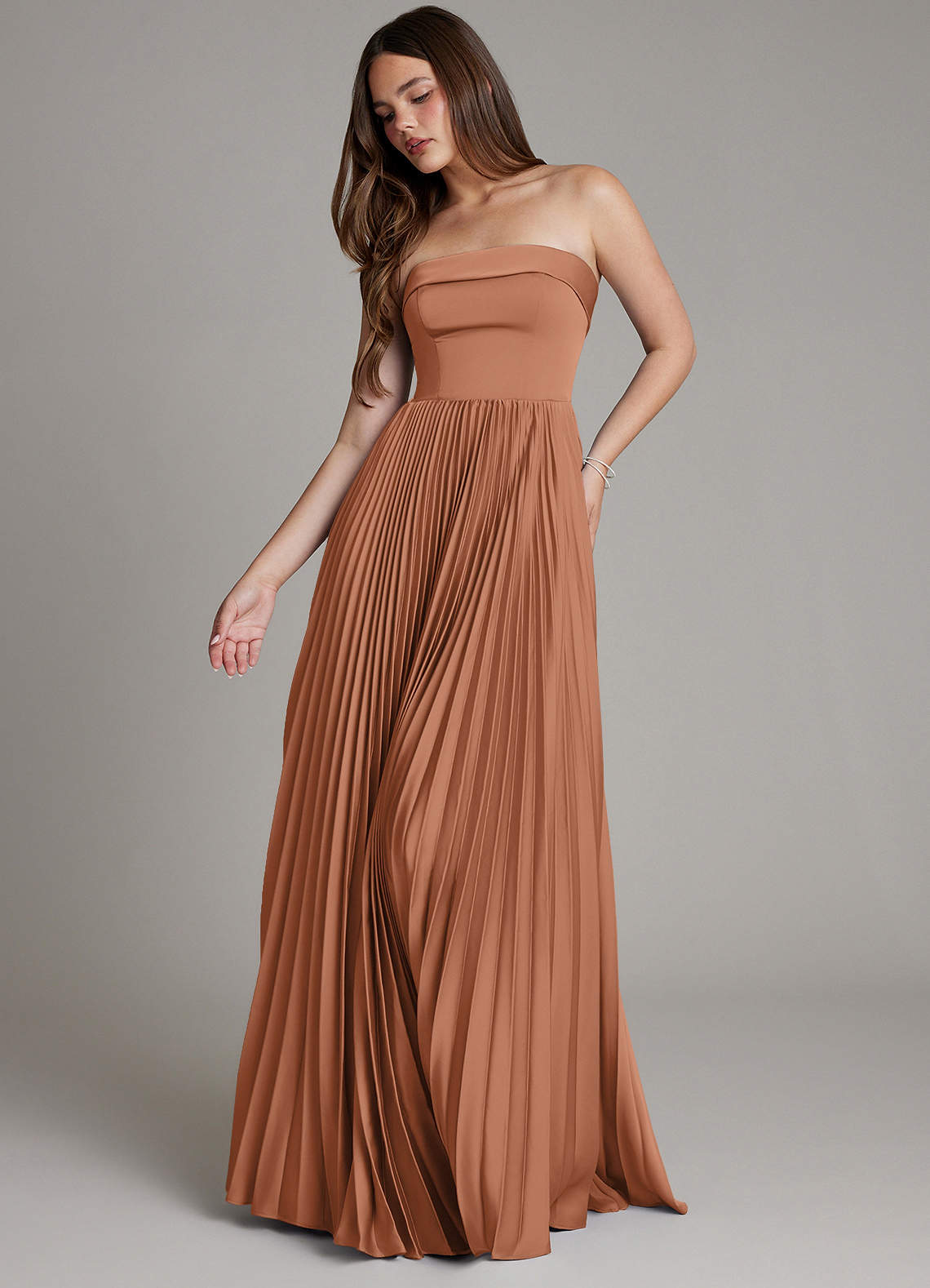 Mariana A-Line Straight-Neck Stretch Satin Bridesmaid Dress in Bronzer
