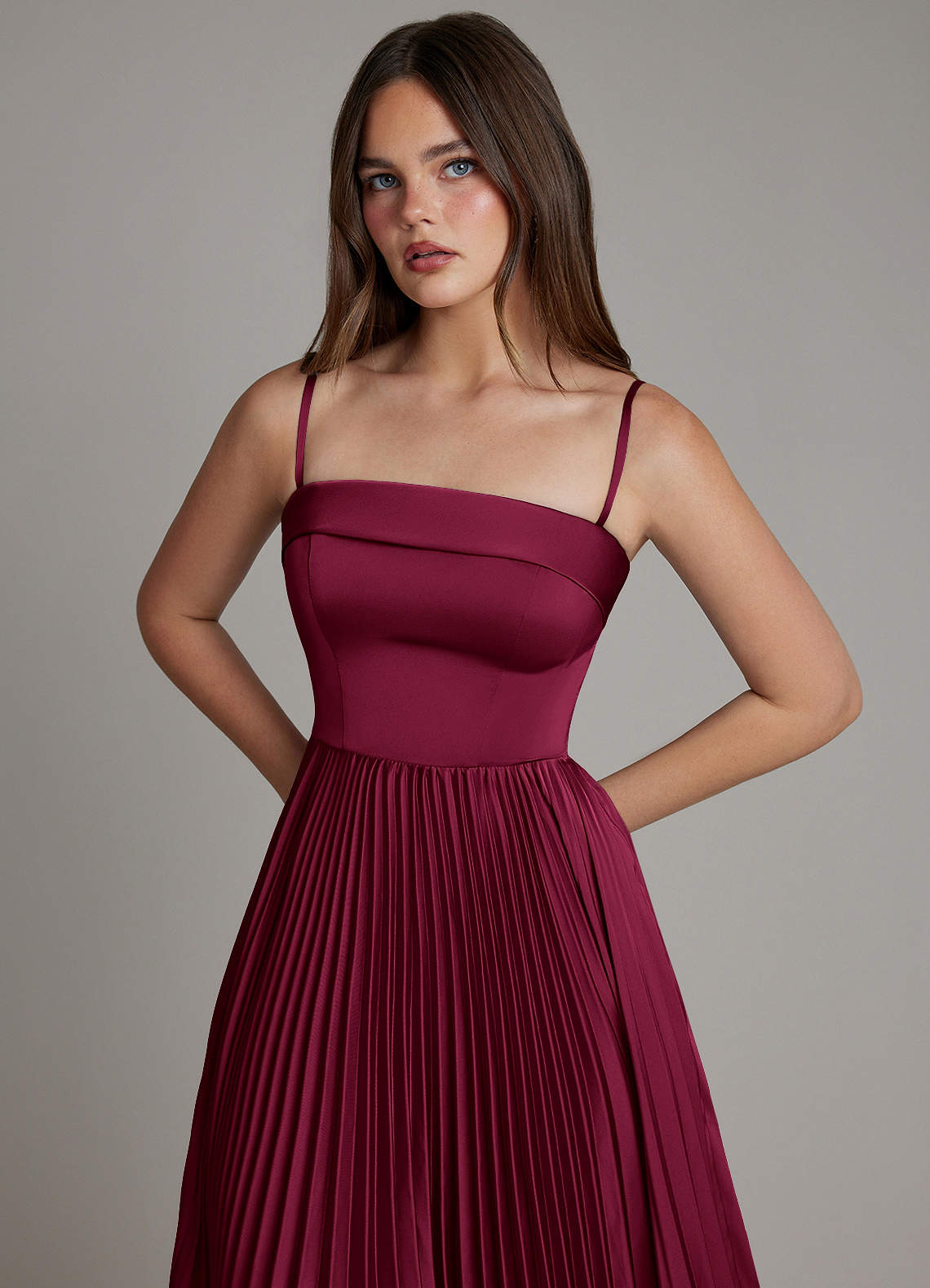Mariana A-Line Straight-Neck Stretch Satin Bridesmaid Dress in Burgundy