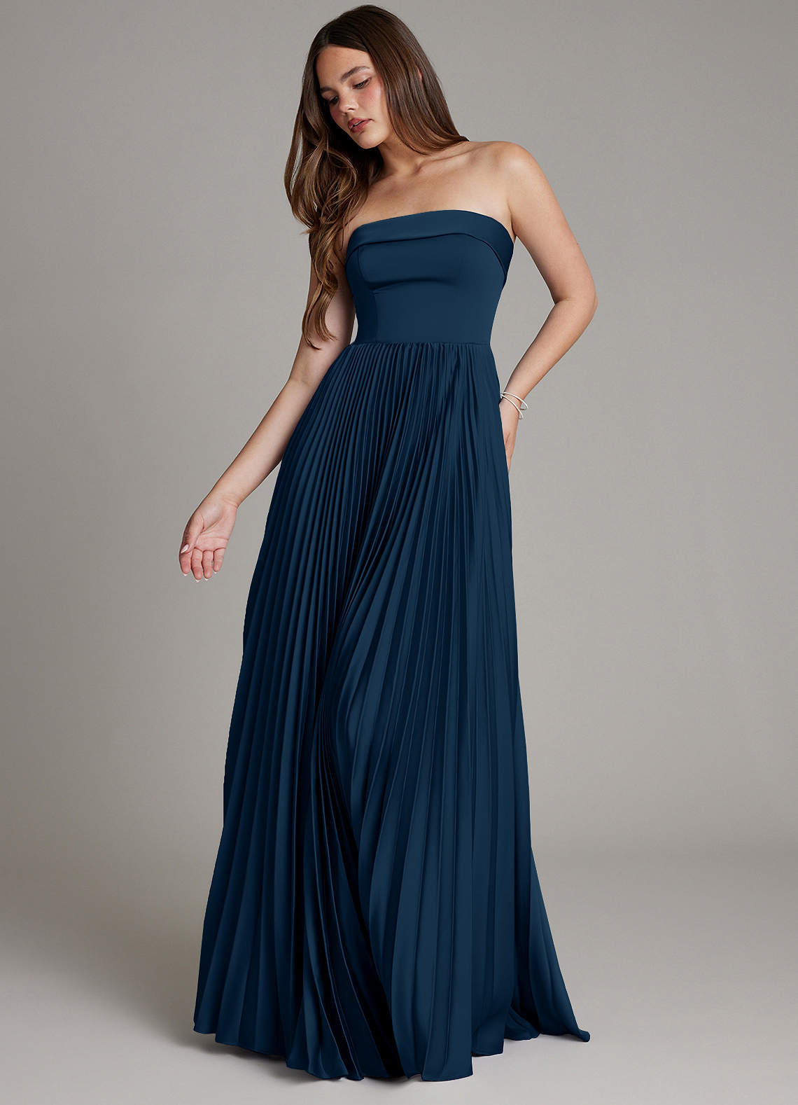 Mariana A-Line Straight-Neck Stretch Satin Bridesmaid Dress in Dark Navy