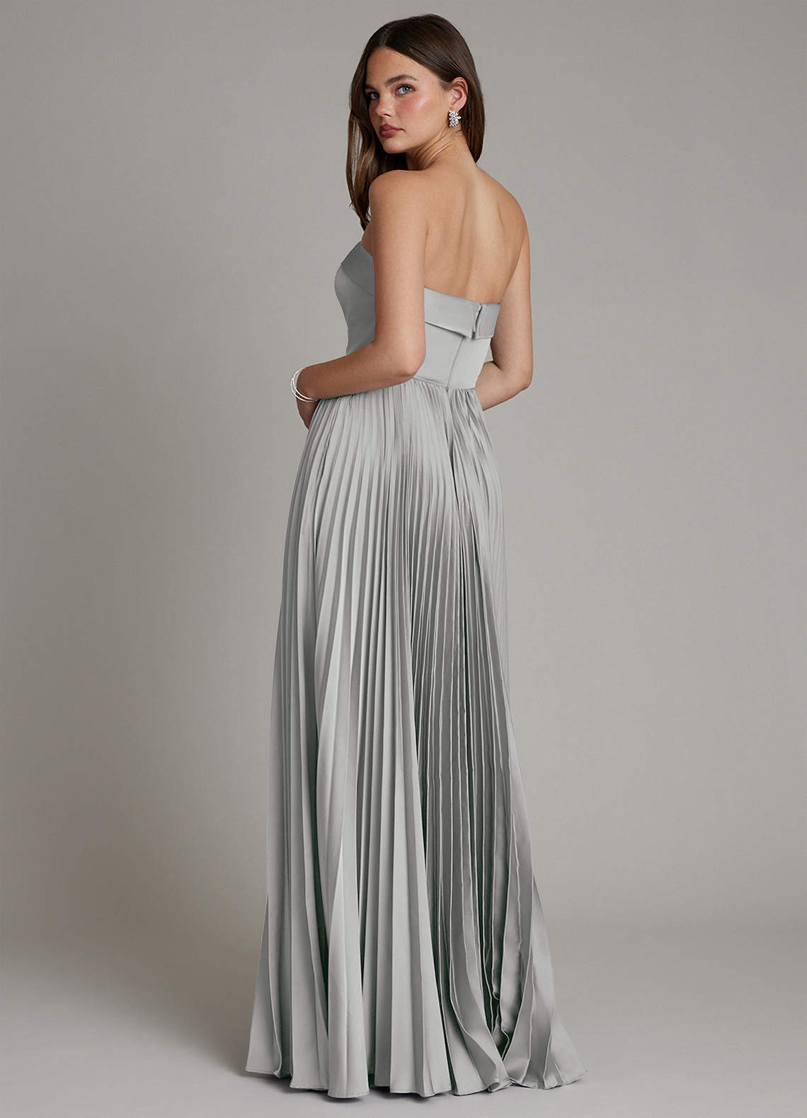 Mariana A-Line Straight-Neck Stretch Satin Bridesmaid Dress in Silver