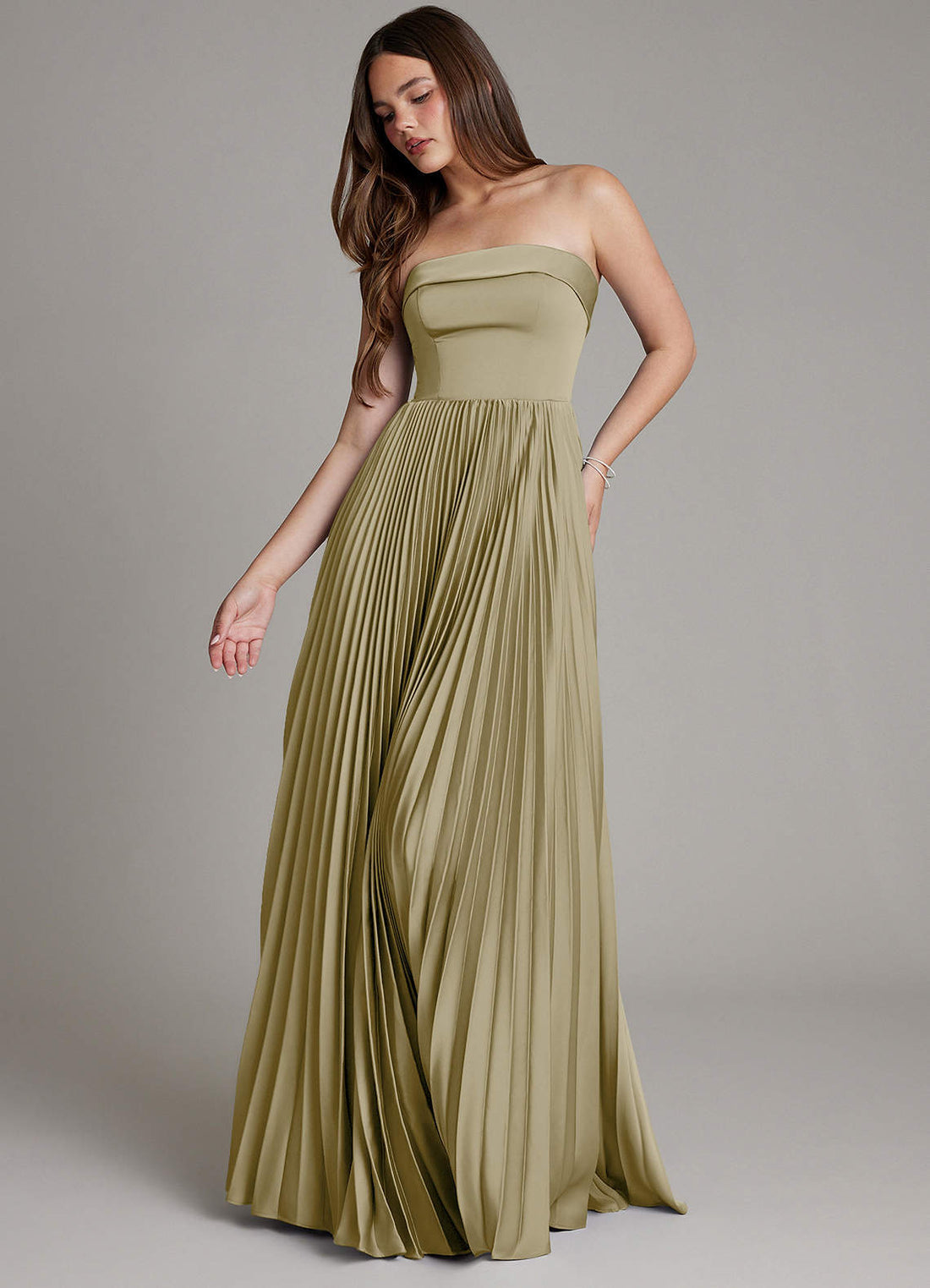 Mariana A-Line Straight-Neck Stretch Satin Bridesmaid Dress in Moss Green