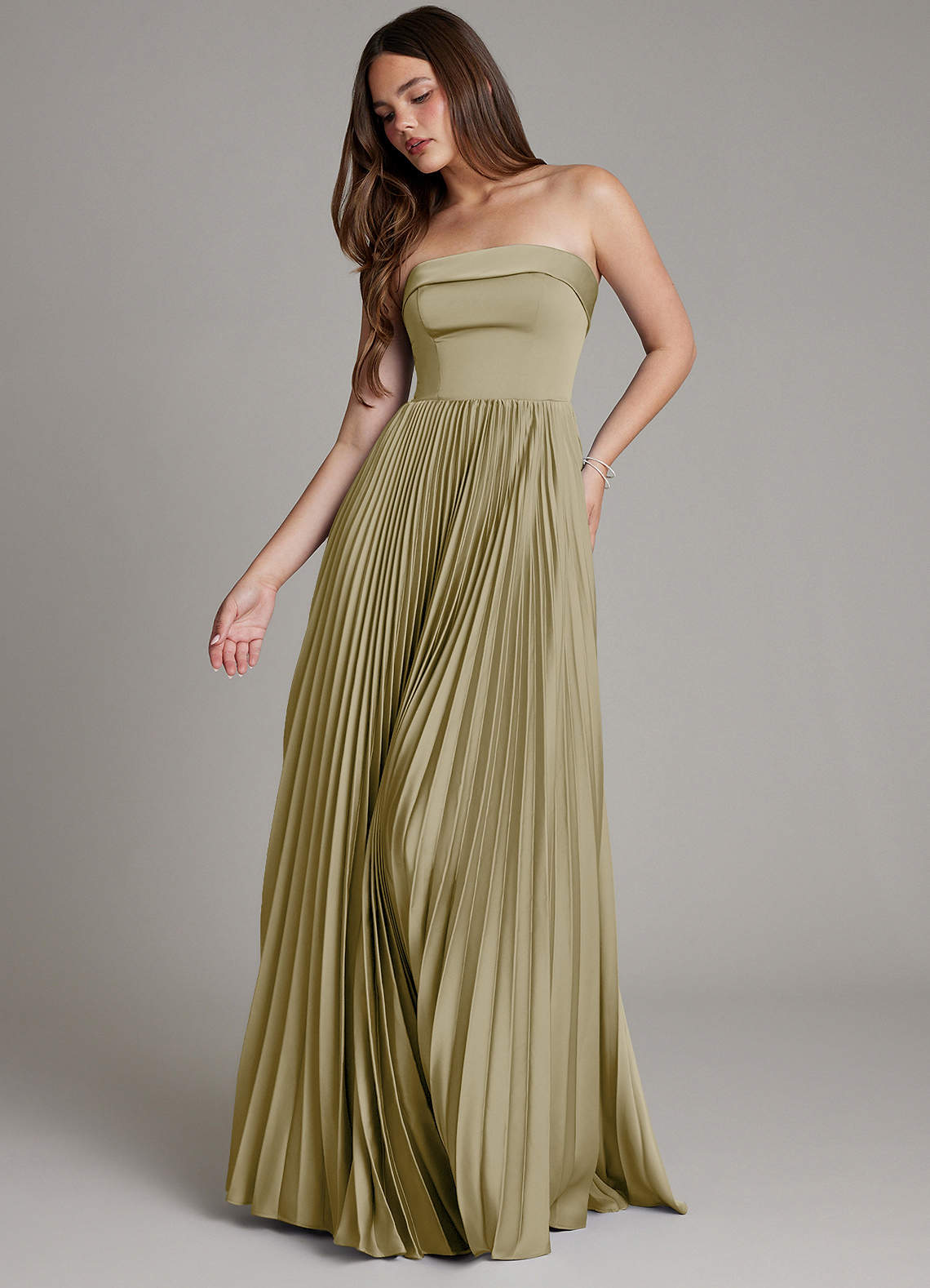 Mariana A-Line Straight-Neck Stretch Satin Bridesmaid Dress in Moss Green