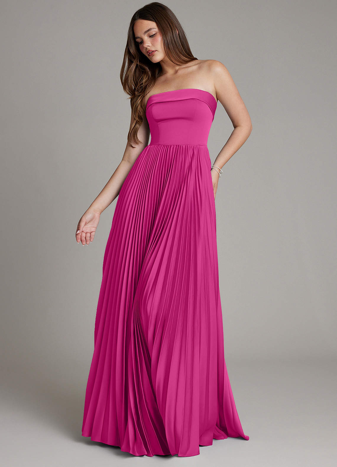 Mariana A-Line Straight-Neck Stretch Satin Bridesmaid Dress in Fuchsia