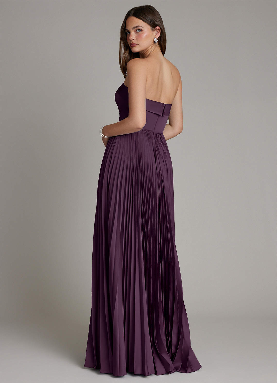 Mariana A-Line Straight-Neck Stretch Satin Bridesmaid Dress in Plum