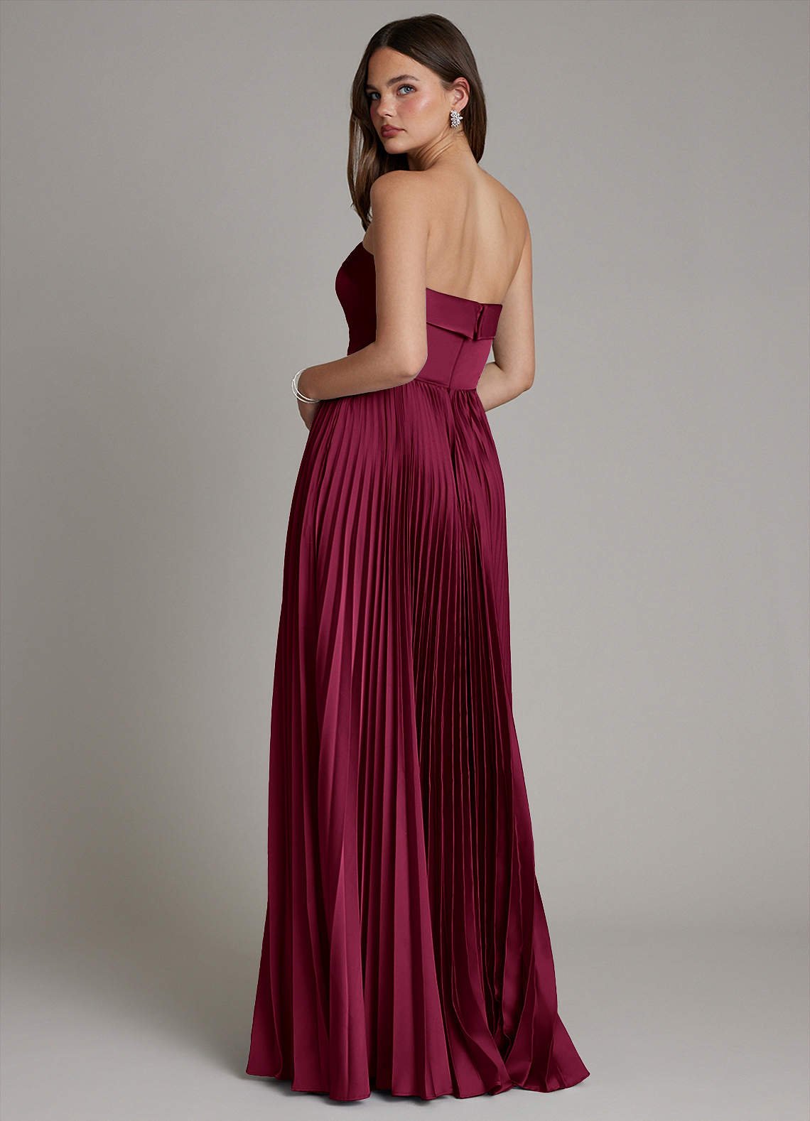 Mariana A-Line Straight-Neck Stretch Satin Bridesmaid Dress in Burgundy