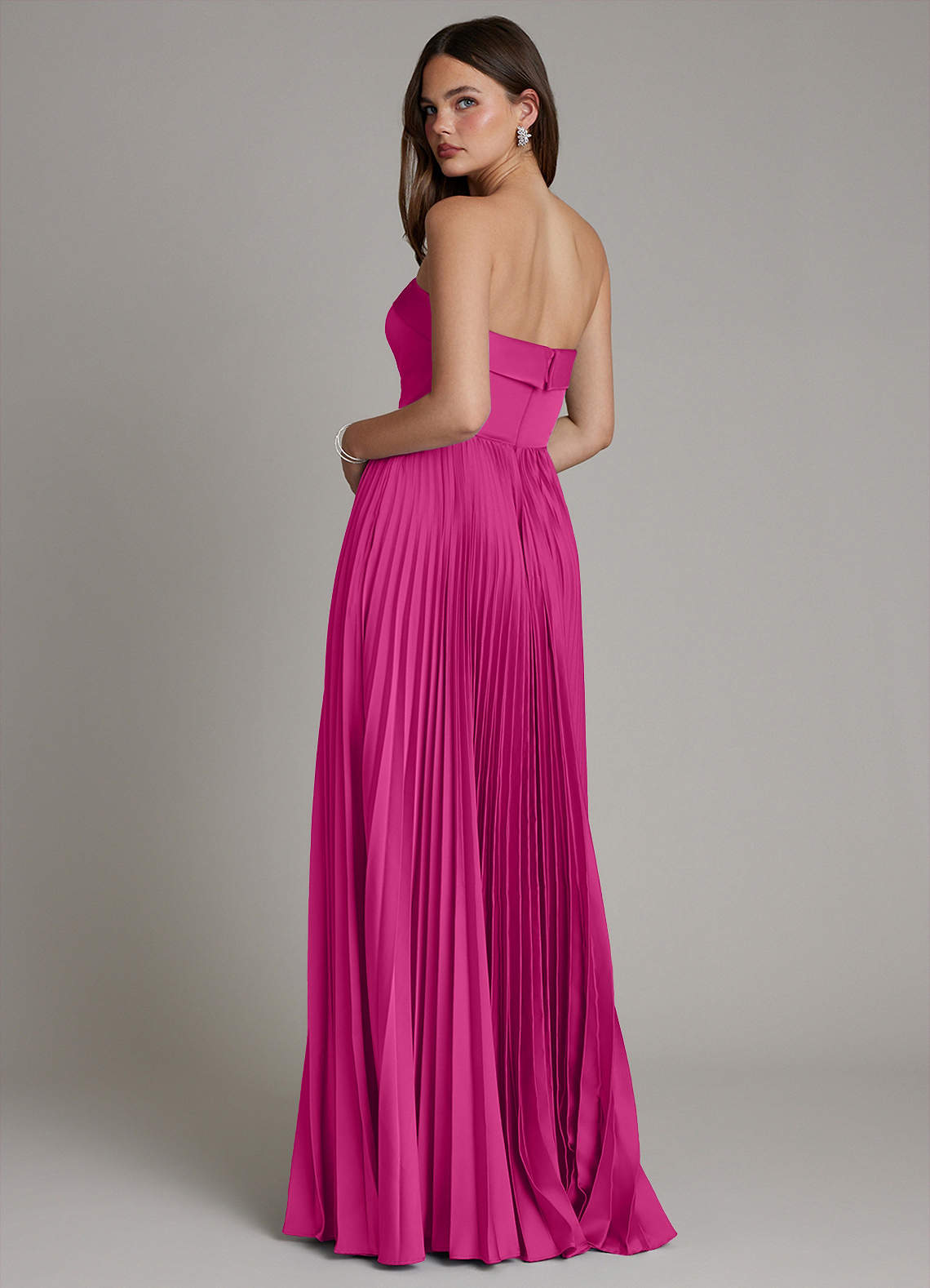 Mariana A-Line Straight-Neck Stretch Satin Bridesmaid Dress in Fuchsia
