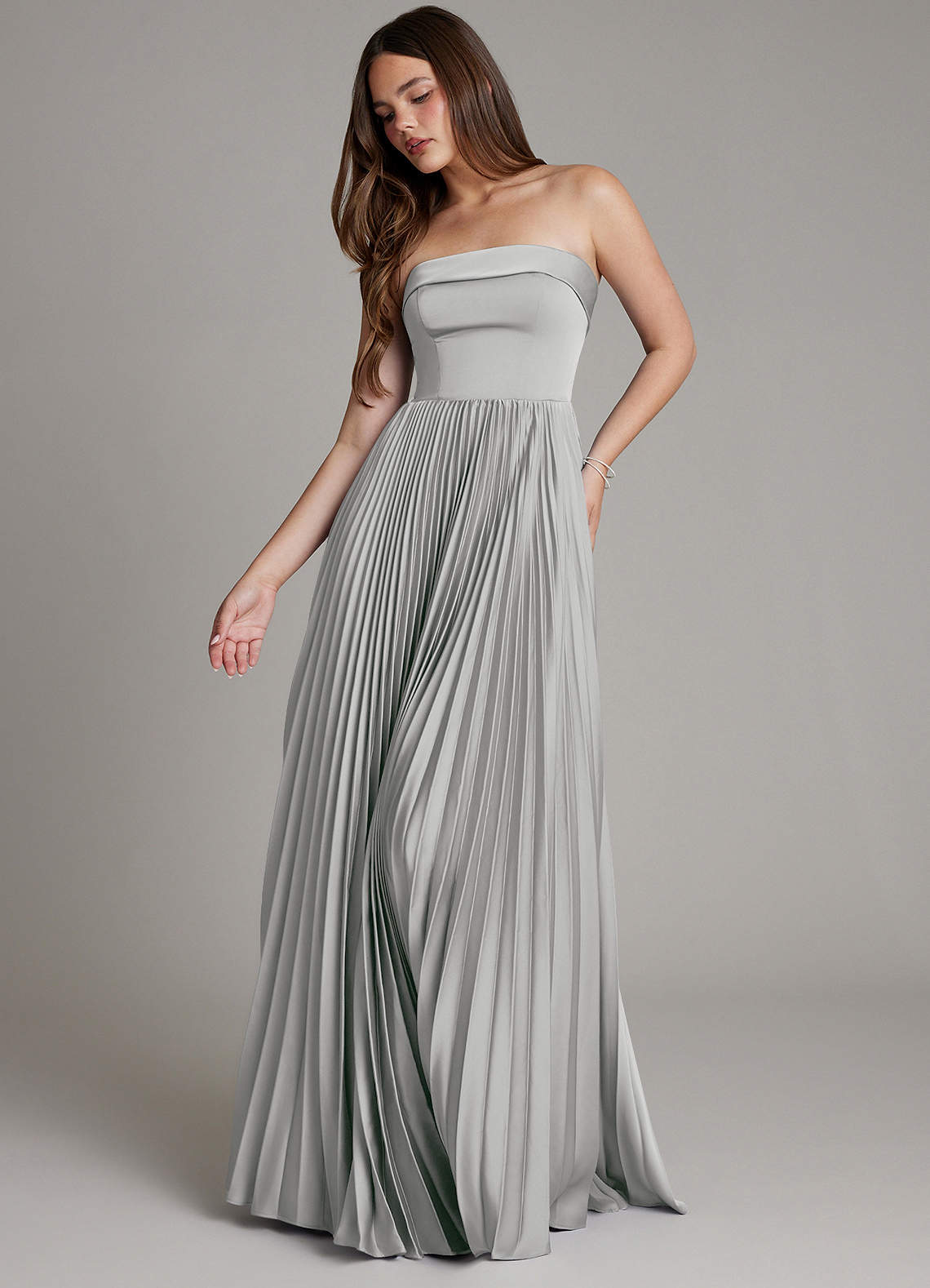 Mariana A-Line Straight-Neck Stretch Satin Bridesmaid Dress in Silver