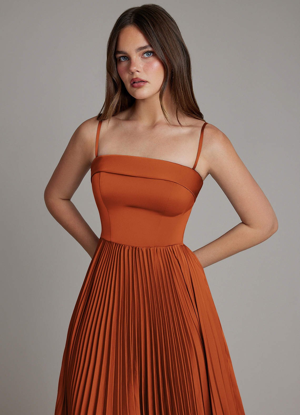 Mariana A-Line Straight-Neck Stretch Satin Bridesmaid Dress in Cinnamon