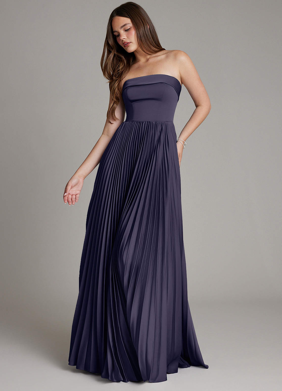Mariana A-Line Straight-Neck Stretch Satin Bridesmaid Dress in Stormy