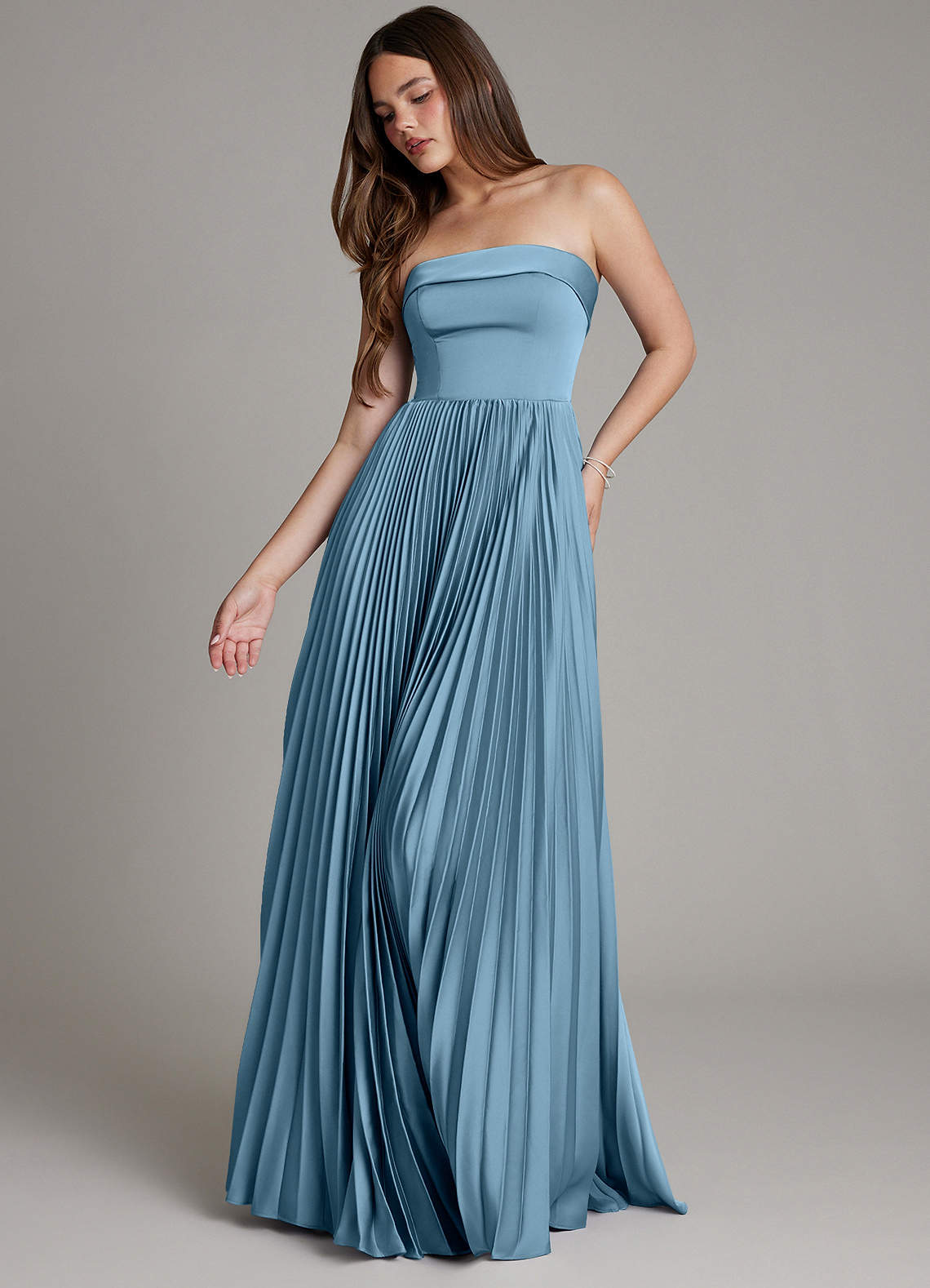 Mariana A-Line Straight-Neck Stretch Satin Bridesmaid Dress in Steel Blue