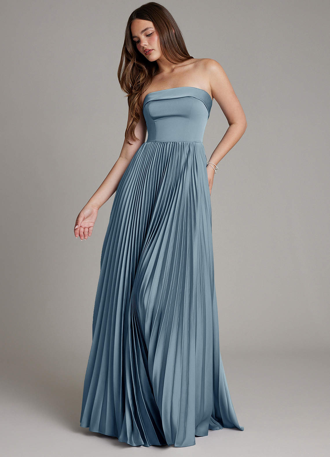 Mariana A-Line Straight-Neck Stretch Satin Bridesmaid Dress in dusty blue