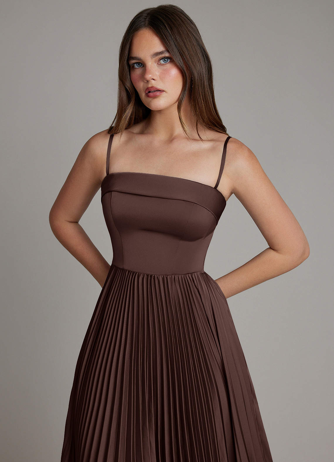 Mariana A-Line Straight-Neck Stretch Satin Bridesmaid Dress in Ganache