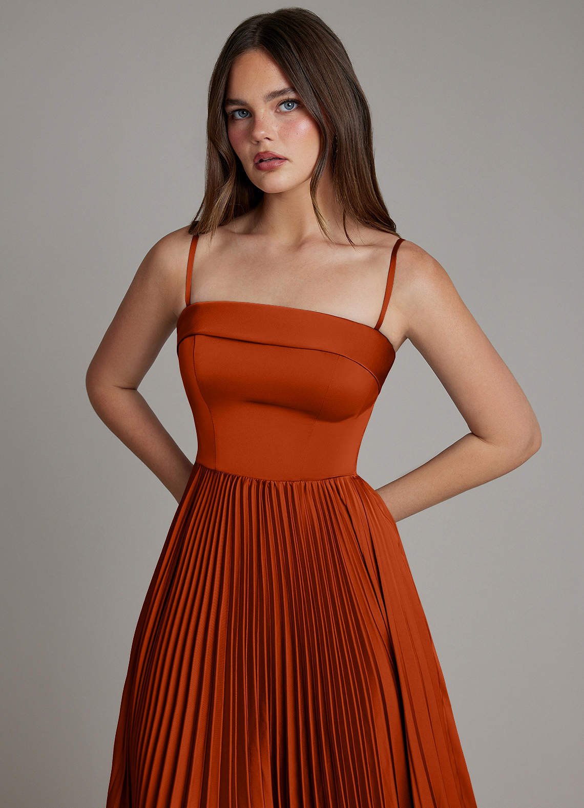 Mariana A-Line Straight-Neck Stretch Satin Bridesmaid Dress in Paprika