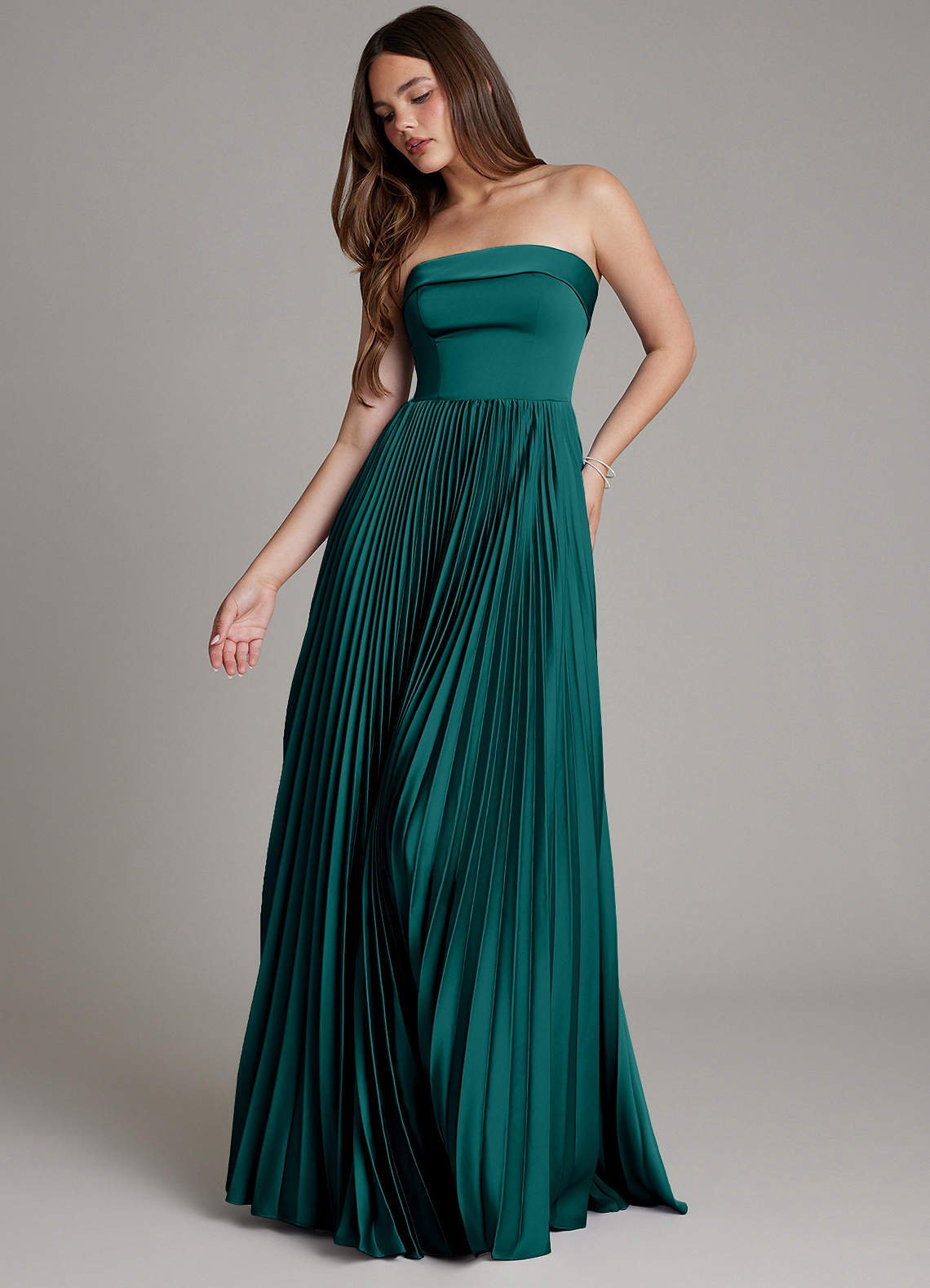 Mariana A-Line Straight-Neck Stretch Satin Bridesmaid Dress in Peacock