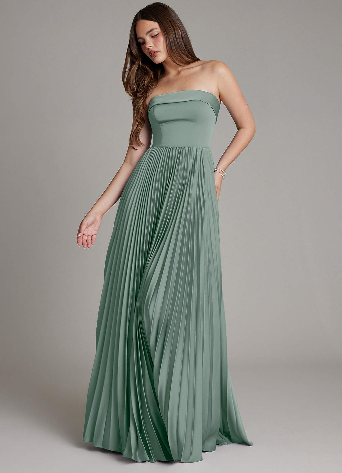 Mariana A-Line Straight-Neck Stretch Satin Bridesmaid Dress in Silver Sage
