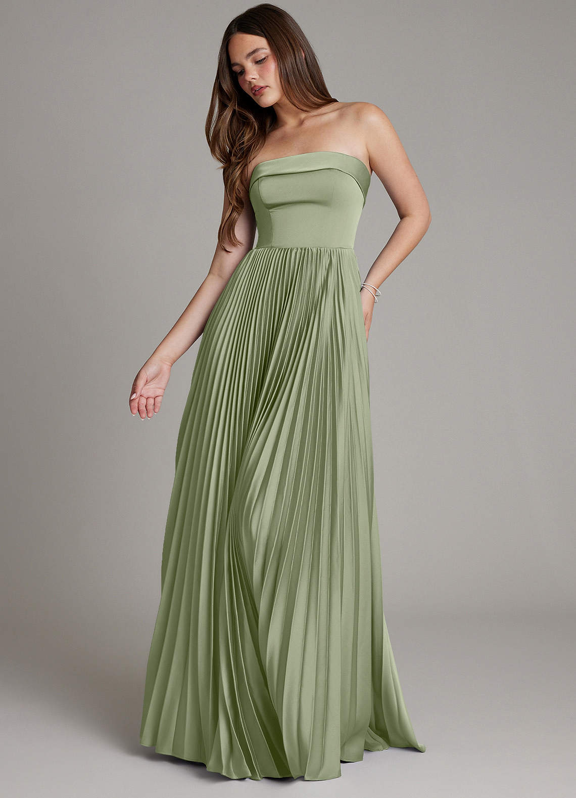 Mariana A-Line Straight-Neck Stretch Satin Bridesmaid Dress in Pistachio