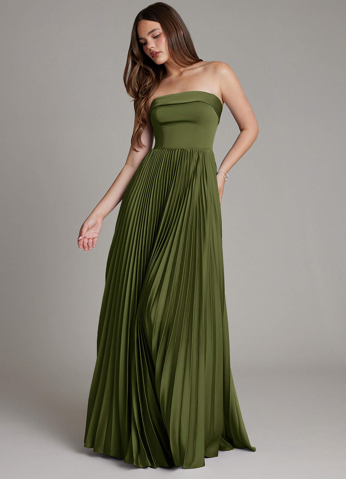 Mariana A-Line Straight-Neck Stretch Satin Bridesmaid Dress in Olive