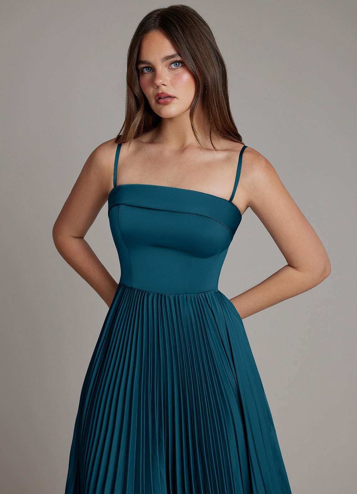 Mariana A-Line Straight-Neck Stretch Satin Bridesmaid Dress in Ink Blue