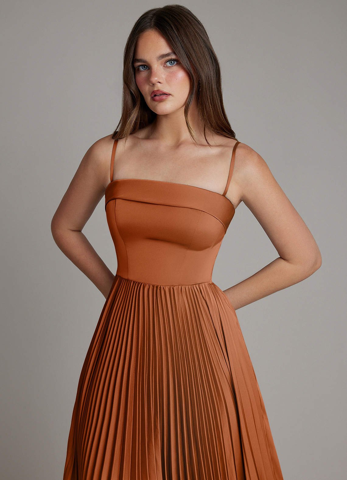 Mariana A-Line Straight-Neck Stretch Satin Bridesmaid Dress in Copper